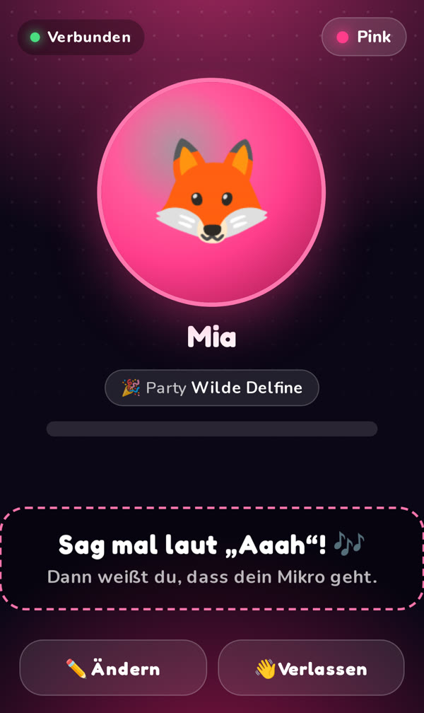 Handy als Mikrofon mit Name, Farbe und Party-Name